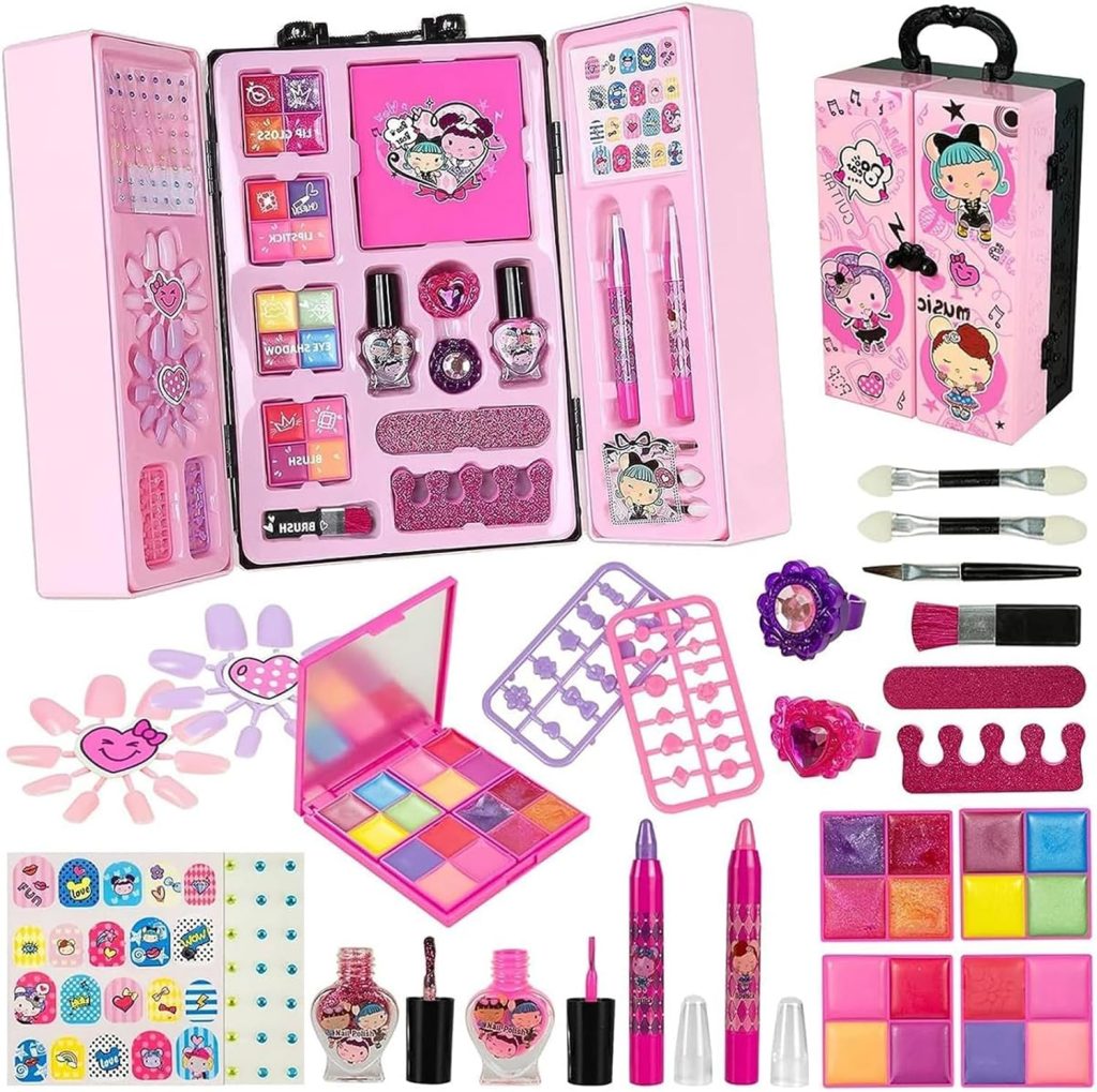 Kids Makeup Kit for Girls, AnnuoYi Safe and Washable Makeup Set, Real Play Pretend Makeup Set with Handles, Princess Birthday Gifts for 3-12 Years Old Girls