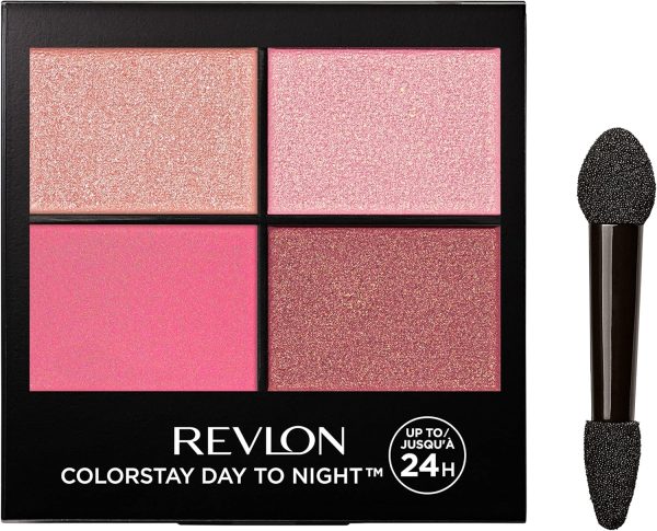 Revlon ColorStay 24 Hour Eyeshadow Quad with Dual-Ended Applicator Brush, Longwear, Intense Color Smooth Eye Makeup for Day & Night, Matte & Shimmer Finish, Pretty (565) Unisex