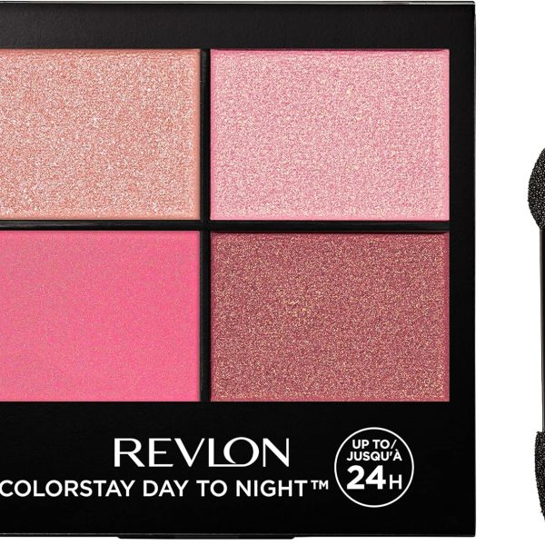 Revlon ColorStay 24 Hour Eyeshadow Quad with Dual-Ended Applicator Brush, Longwear, Intense Color Smooth Eye Makeup for Day & Night, Matte & Shimmer Finish, Pretty (565) Unisex