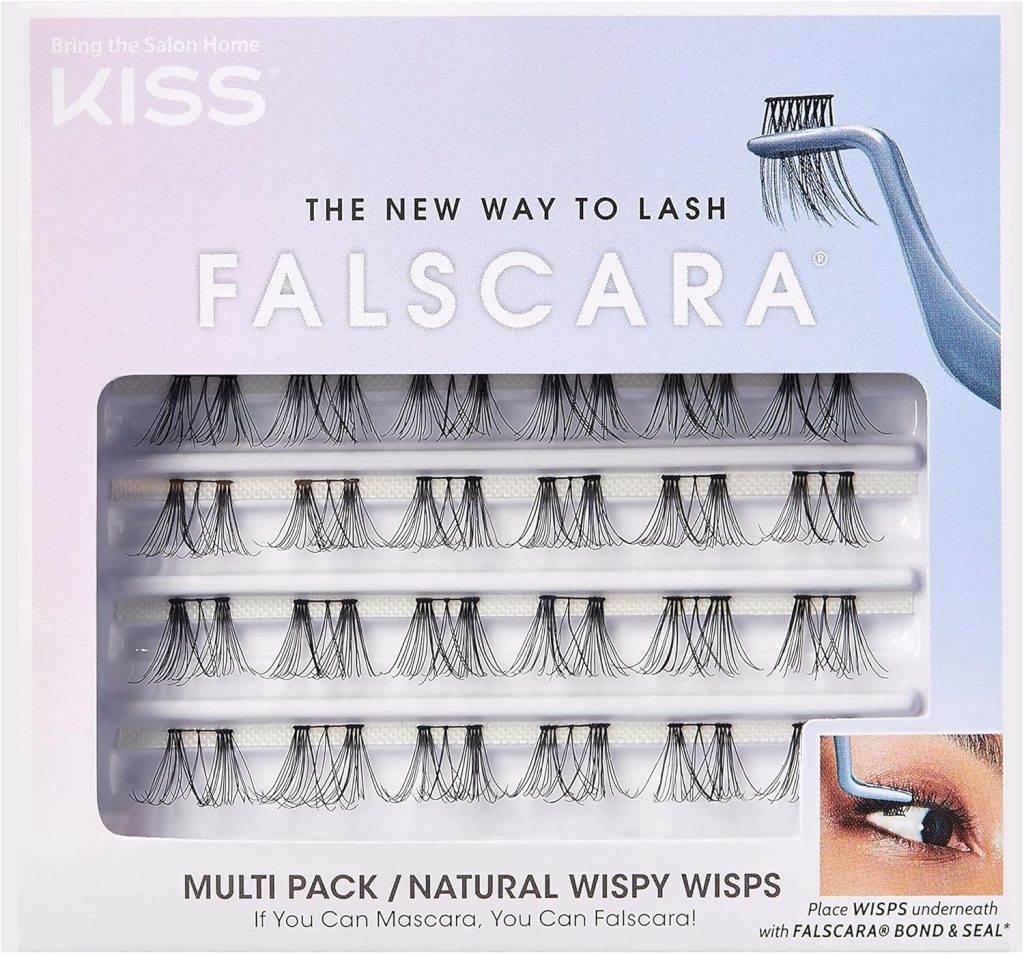 KISS Falscara DIY Eyelash Extension Wispy Wisps - Featherlight Synthetic Reusable Artificial Eyelashes Multipack of 24 Mini Lash Clusters for that Authentic Eyelash Extension Look