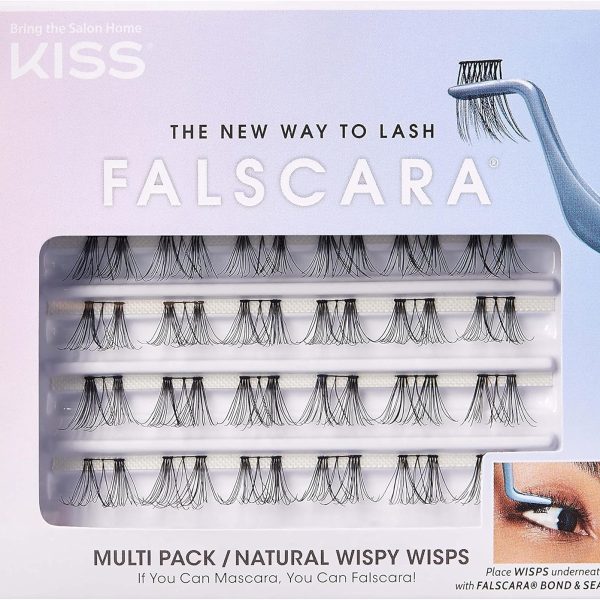 KISS Falscara DIY Eyelash Extension Wispy Wisps - Featherlight Synthetic Reusable Artificial Eyelashes Multipack of 24 Mini Lash Clusters for that Authentic Eyelash Extension Look