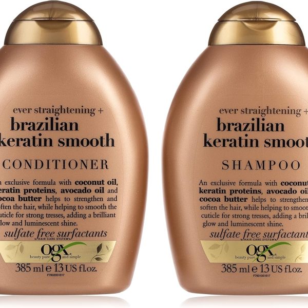 OGX Shampoo And Conditioner Ever Straightening With Brazilian Keratin Smooth 385Ml Pack Of 2