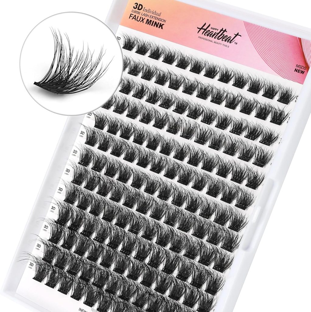 Lashes Clusters 9-16mm C Curl Faux Mink Soft Eyelash Extension C/D Curl Individual Lashes Extensions DIY Clusters Lashes -Happy Heartbeat (M1-9-16, 3D Black-C Curl)