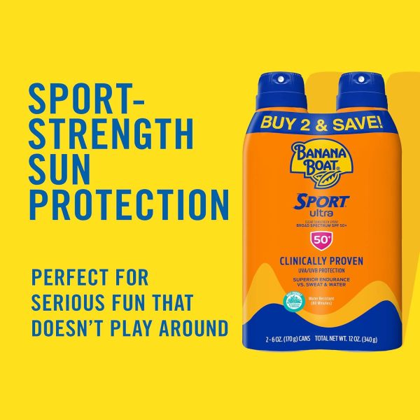 Banana Boat Sport Performance Ultramist Broad Spectrum Sunscreen Spray SPF 50 6 Ounce Twin Pack