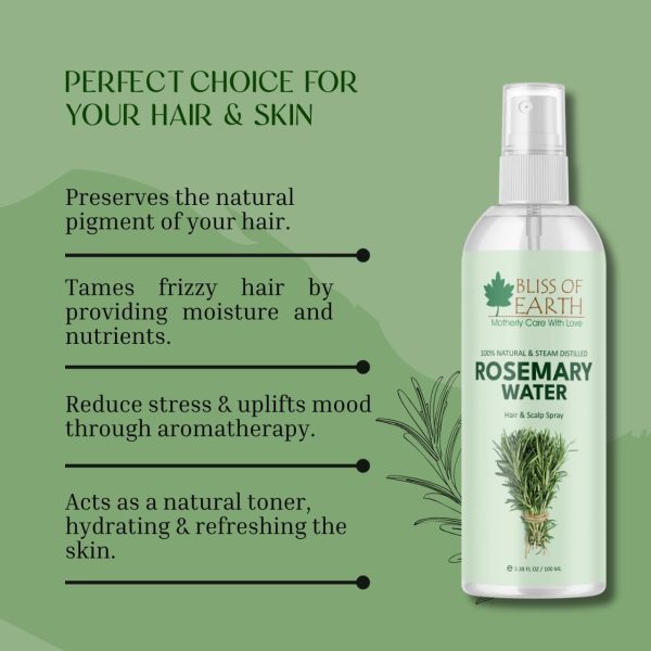 Bliss of Earth Rosemary Water Spray For Hair Growth 100ml 100 Natural Steam Distilled Rosemary Water For Hair Skin Helps Reduce Hair fall Strengthens Hair