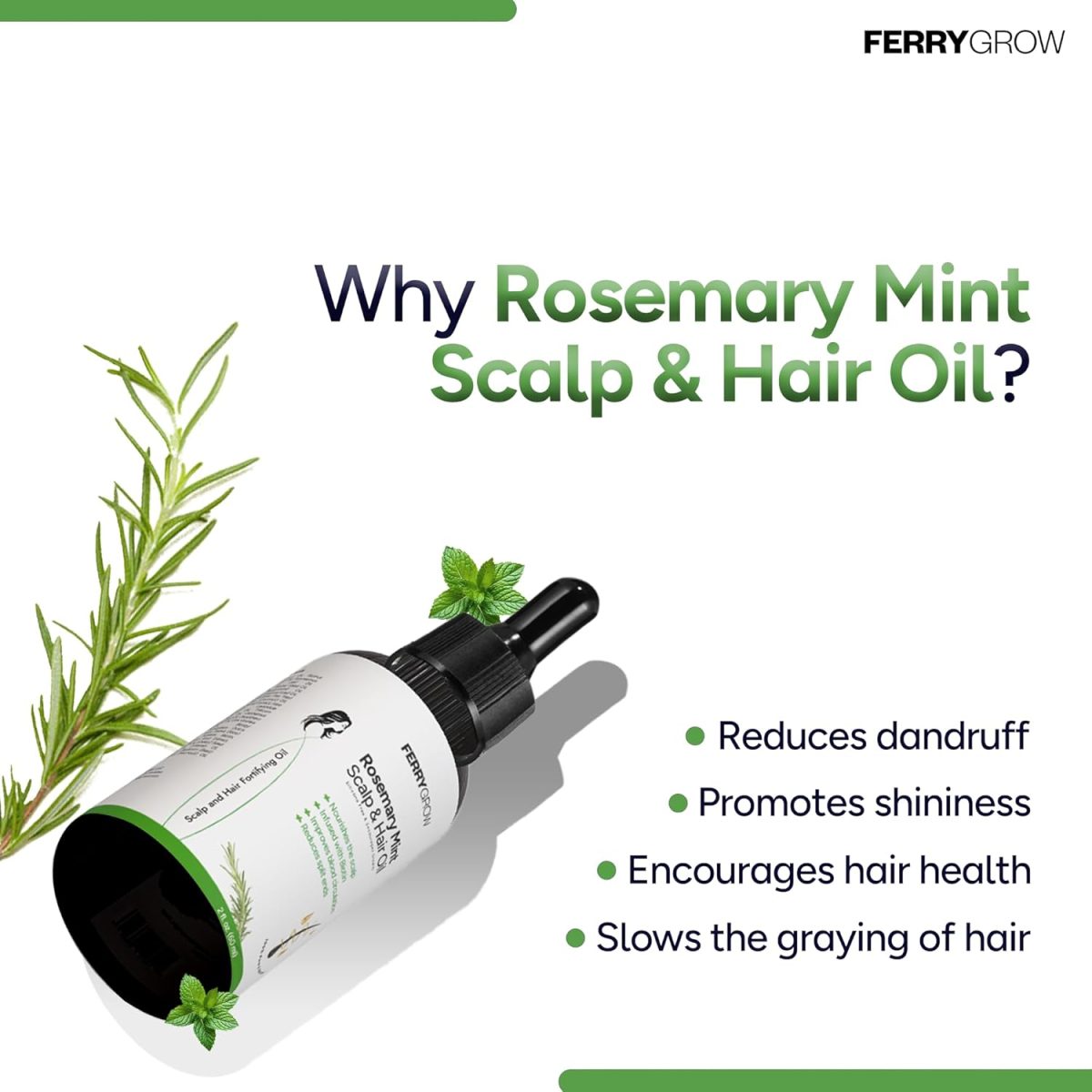 FerryGrow Rosemary Mint Scalp Hair Oil 60 ml Hair Growth Oil with Biotin for Thicker Stronger Hair Scalp Treatment Nourishing Oil for Damaged Hair Healthy Shine