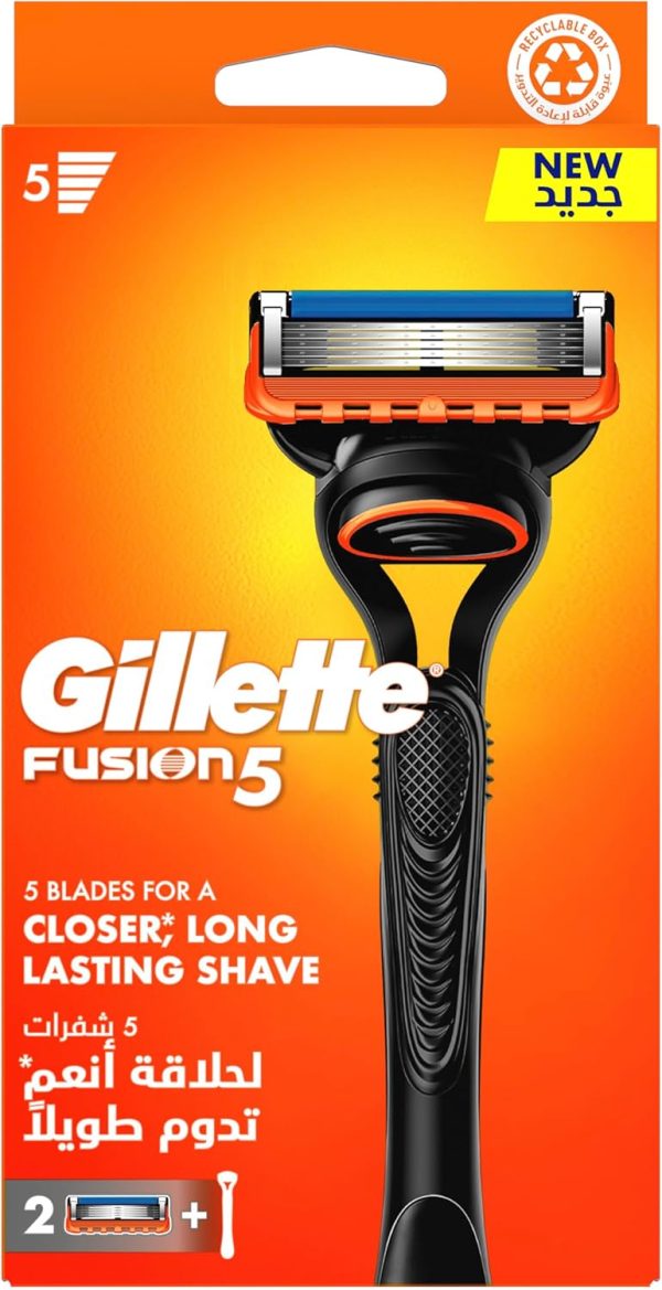 Gillette Fusion5 Mens Refillable Razor Handle 2 Blade Refills