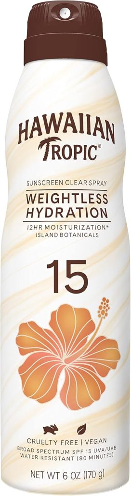 Hawaiian Tropic Sunscreen Clear Spray Weighless Hydration SPF 15 UVAUVB