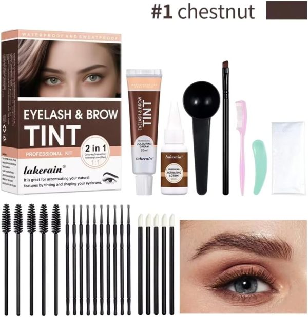 NIKITA.VIVI Eyelash Brow Tint Dye Color Kit 01 Chestnut 2 in 1 Brow and Lash Tint Professional Kit with Colouring Cream Activating Lotion Eyebrow Tint Dye Kit Eyebrow Lash Colour Kit