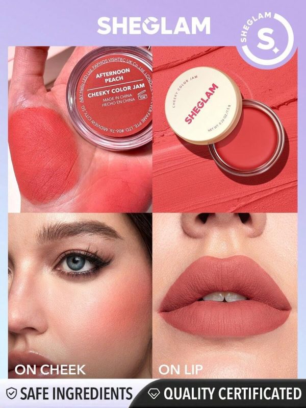 SHEGLAM Cheeky Color Jam Afternoon Peach 6 Shades Multi Use Cream Blush Lip Cream Matte Highly Pigmented Natural Blush