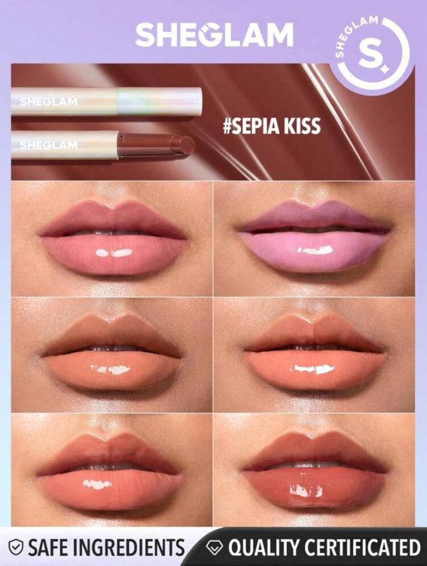 SHEGLAM Makeup Pout Perfect Shine Lip Plumper Moisturizing Plumping Solid Lip Gloss Non Stick Nourishing Sepia Kiss