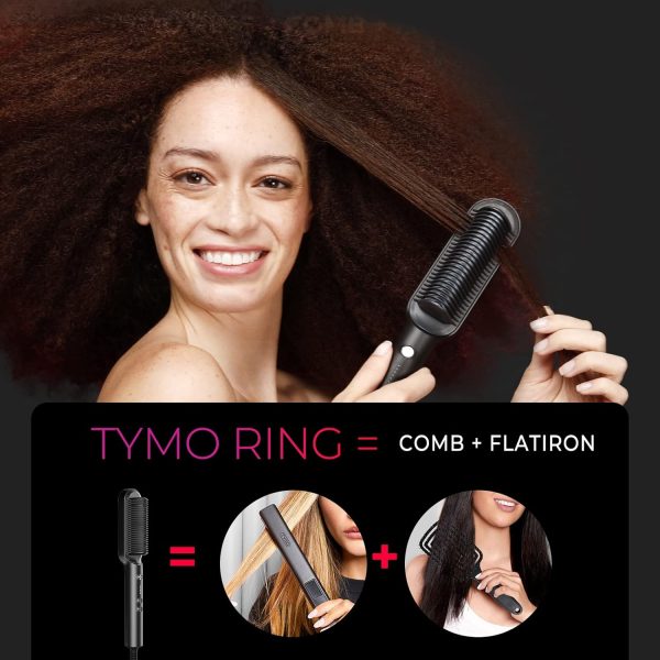 TYMO Hair Straightener Brush Hair Iron with Built in Comb. Tourmaline Ceramic Coating. Fast Heating 5 Temp Settings. Hair Straightener Brush That Salon Styling at Home. Matte Black