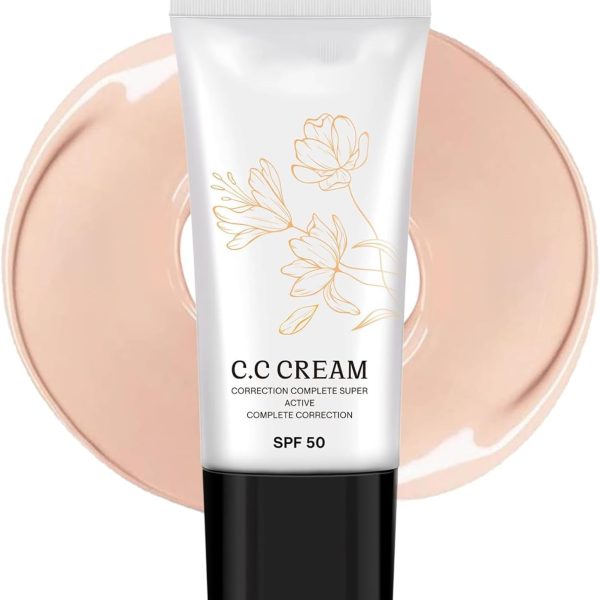 ChicAbode Continuous Correction Tone-Evening CC Cream Foundation SPF 50+, Makeup Primer, Full Coverage Foundation Makeup & Color Corrector, Oil-Free Cc Cream for Mature Skin - Natural Finish