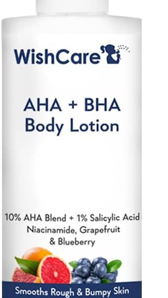 WishCare 10% AHA + 1% BHA Body Lotion - Smooths Rough & Bumpy Skin - Glycolic & Lactic Acid Body Lotion with Niacinamide - 200 Ml