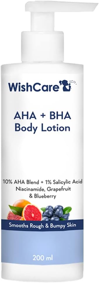 WishCare 10% AHA + 1% BHA Body Lotion - Smooths Rough & Bumpy Skin - Glycolic & Lactic Acid Body Lotion with Niacinamide - 200 Ml