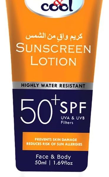 Cool & Cool Sunscreen Lotion SPF 50 - Highly Water Resistant, Broad-Spectrum UVA & UVB Protection, Prevents Skin Damage & Sun Allergies, Face & Body 50ML