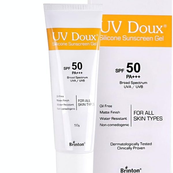 Brinton UV Doux Lightweight Sunscreen Gel with SPF 50 and PA+++ Broad Spectrum for Face & Body with No White Cast| Non Comedogenic, Paraben Free, Water Resistant | For All Skin Types, 50g