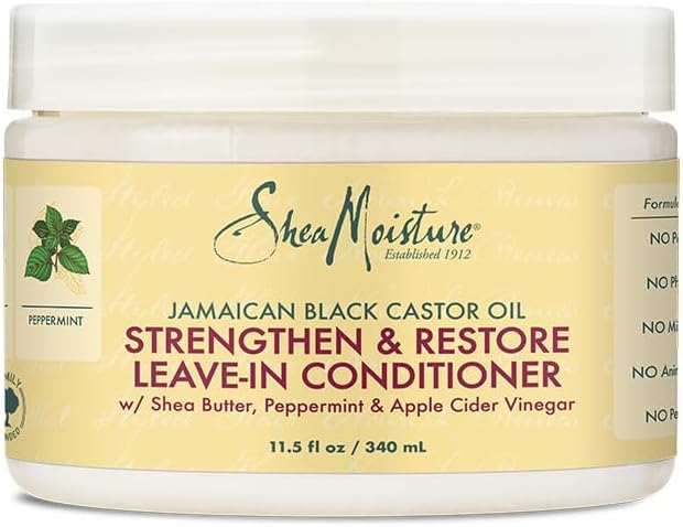 Shea Moisture Jamaican Black Castor Oil Strengthen & Restore Leave-In Conditioner w/ Shea Butter, Peppermint & Apple Cider Vinegar 11.5 oz (340ml)