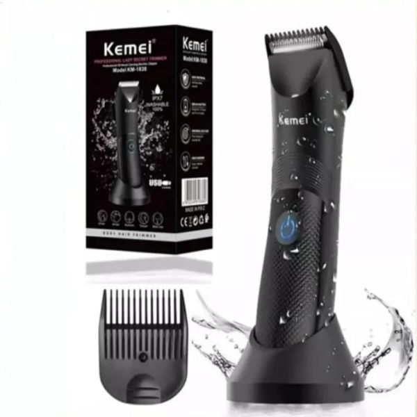 KEMEI New Professional Body Hair Trimmer KM-1838 for men and women, Waterproof, charge for 1.5 hours use for 90 mins with LED Light