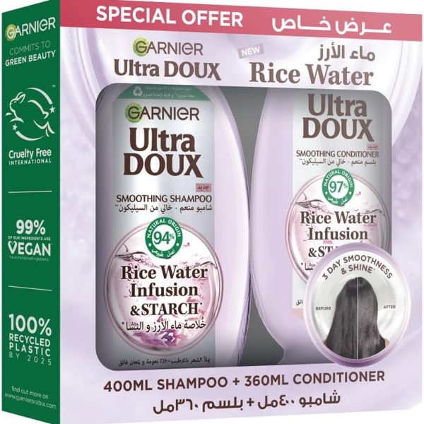 Garnier Ultra Doux Rice Water and Starch Infusion Shampoo, 400 ml + conditioner 360 ml