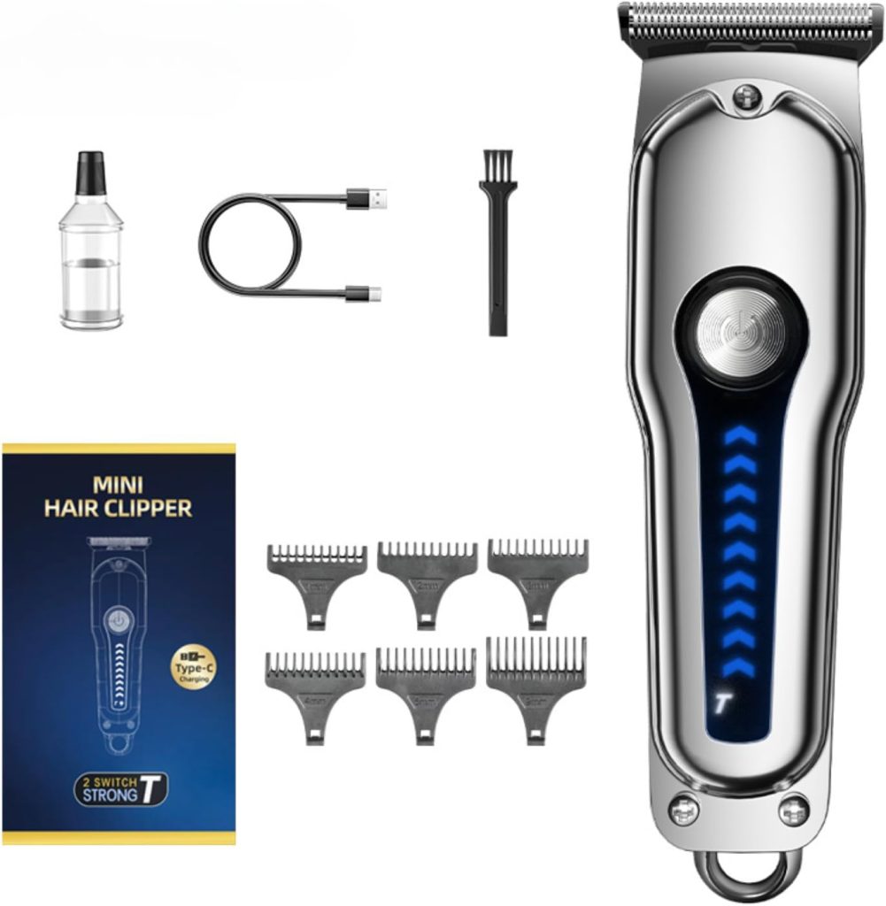 Shejuety Men's Hair Clipper, Professional Electric Shaver Trimmer Hair Clipper Kit, Men's Wireless Hair Clipper Mini Portable Hair Clipper Rechargeable Hair Clipper Kit (silvery)