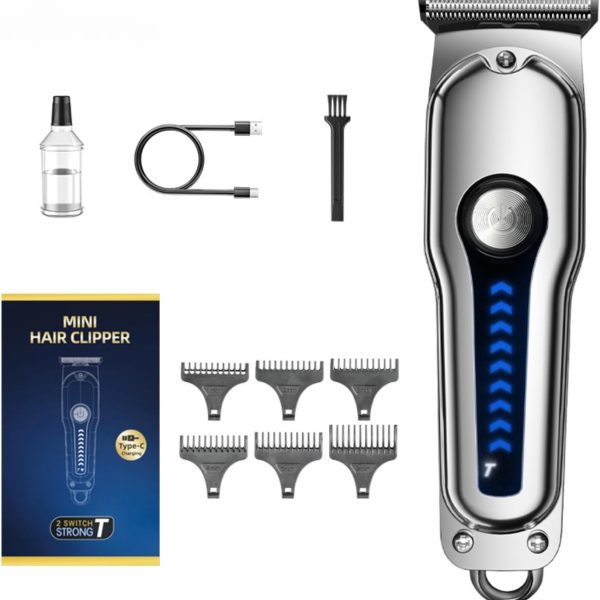 Shejuety Men's Hair Clipper, Professional Electric Shaver Trimmer Hair Clipper Kit, Men's Wireless Hair Clipper Mini Portable Hair Clipper Rechargeable Hair Clipper Kit (silvery)