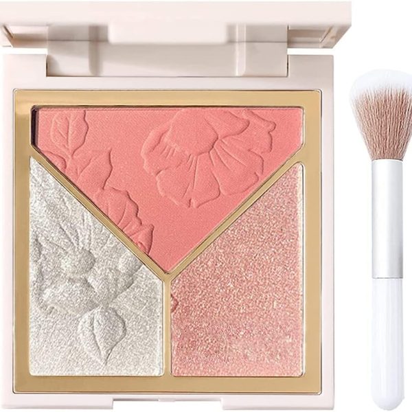 TERRIFI Highlighters Makeup,Highly Pigmented Powder Highlighter Face-Repair Plate 3 In1 for Women Natural Look Long-Lasting Sweat-Resistant Radiant Finish,Silky Shimmery