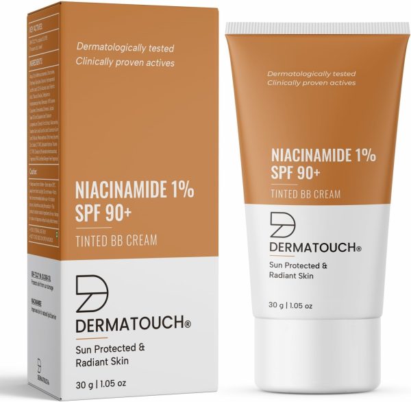 DERMATOUCH Niacinamide 1% SPF 90+ PA+++ Tinted BB Cream | For Sun Protected & Radiant Skin | UVA-UVB Protection | Suitable to All Skin Types | For both Men & Women | 30 g (Pack of 1)