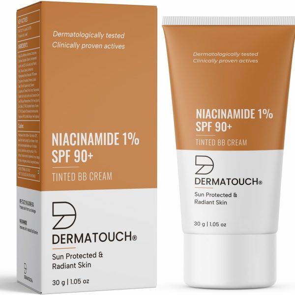 DERMATOUCH Niacinamide 1% SPF 90+ PA+++ Tinted BB Cream | For Sun Protected & Radiant Skin | UVA-UVB Protection | Suitable to All Skin Types | For both Men & Women | 30 g (Pack of 1)