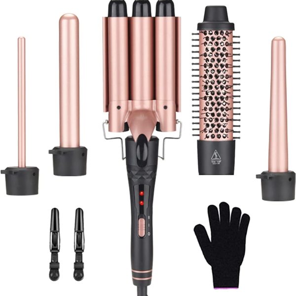 Beauenty Curling Wand Set, 5-IN-1 Hair Curler Iron, Professional Curling Wand Set, Instant Heat Up Hair Curler with 5 Interchangeable Ceramic Barrels (9-32mm), with Heat Protective Glove & 2 Clips (D)