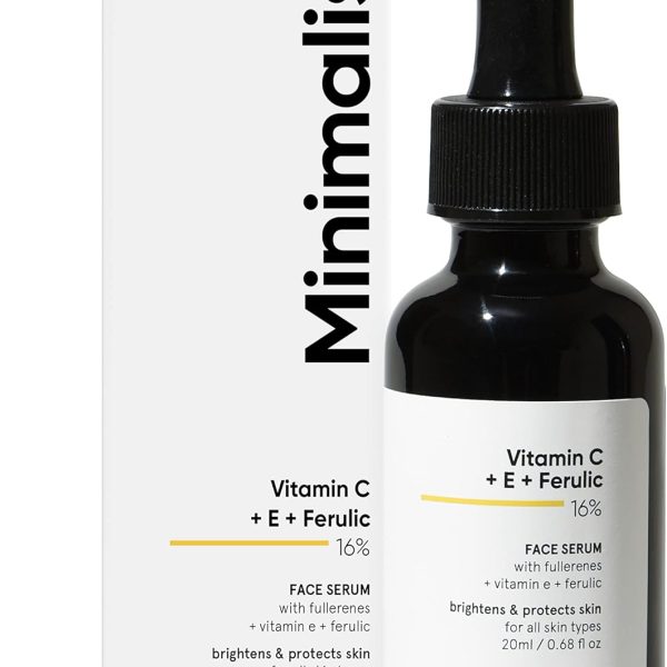 Minimalist 16% Vitamin C Face Serum (Advanced) With Vit E, & Ferulic Acid For Glowing Skin | Advanced Brightening Formula With Power of Vit C & E, Ferulic Acid & Fullerenes