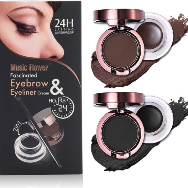 ORiTi 2 in 1 Gel Eyeliner and Eyebrow Powder Kit Brown Black Water-proof with Eye Liner Brush