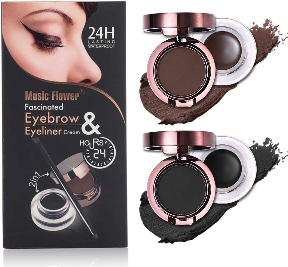 ORiTi 2 in 1 Gel Eyeliner and Eyebrow Powder Kit Brown Black Water-proof with Eye Liner Brush