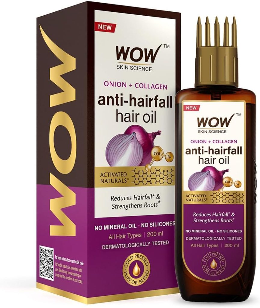 WOW Skin Science Onion Hair Oil for Hair Growth and Hair Fall Control - With Black Seed Oil Extracts - with COMB APPLICATOR - 200 ml