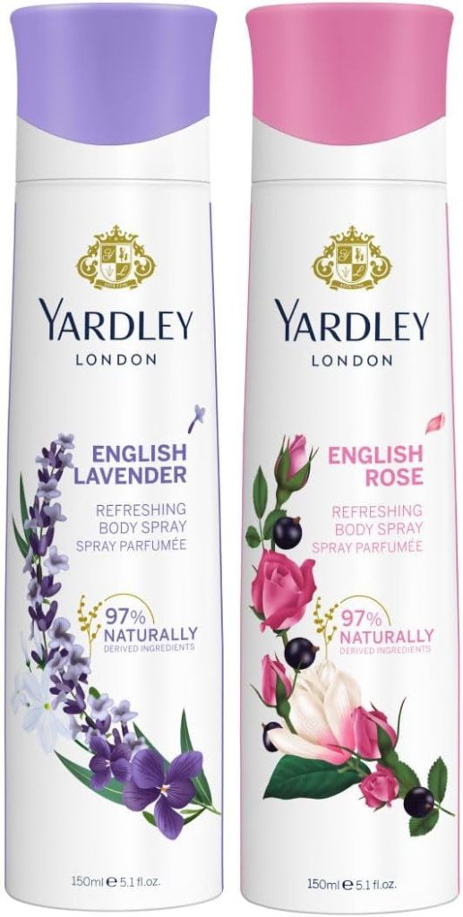 Yardley London Lavender and Rose Body Spray (Twin Pack, 150ml Each)