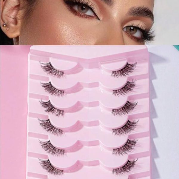 Suerte False lashes Black half cat eye Falsies 7 Pairs Casual Daily Wear Transparent Stem 3d Cross Design Eyelashes For Eye Enlarging, 0.5-1.3mm No Glue