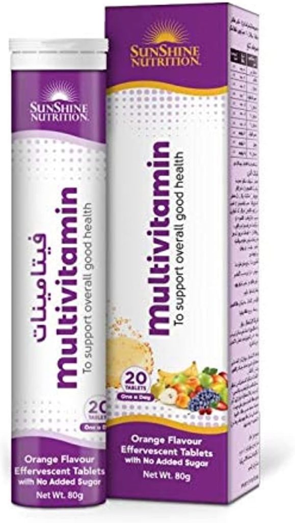 Sunshine Nutrition Multivitamins Effervescent 20 Tablets | To Support Good Health | No Added Sugar | Orange Flavor