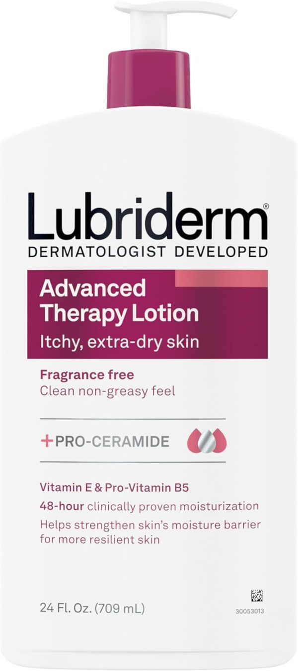 Lubriderm Advanced Therapy Moisturizing Lotion with Vitamins E and B5, Deep Hydration for Extra Dry Skin, Non-Greasy Formula, 24 fl. oz (Pack of 3)