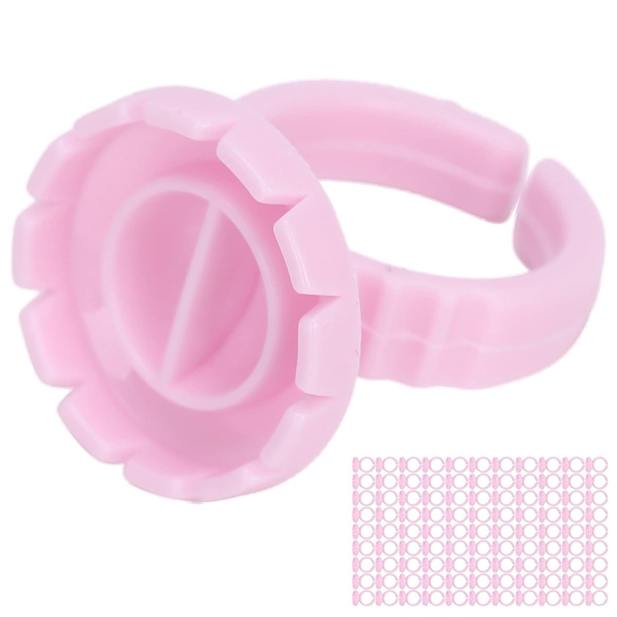 Vineen Eyelash Extension Glue Ring Cup, Disposable Eyelash Glue Ring Cup 100PCS for Home (Pink 100 packs)