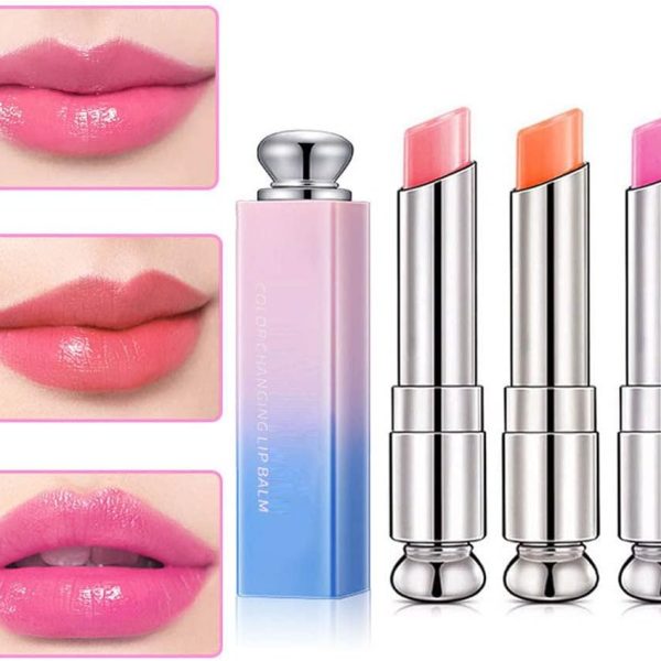 evpct 3Pcs Peach Strawberry Orange Color Changing Change Lipstick Lip Balm Set for Women Korean Magic Lipstick Color Change Changing Lip Tint Tinted Stain Balm Long Lasting Waterproof Crystal Lipstick