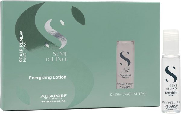 Alfaparf Milano Semi Di Lino Scalp Renew Energizing Lotion for Thinning Hair - Strengthens, Re-densifies and Stimulates Hair Fiber - Professional Salon Quality - Package of 12 Vials