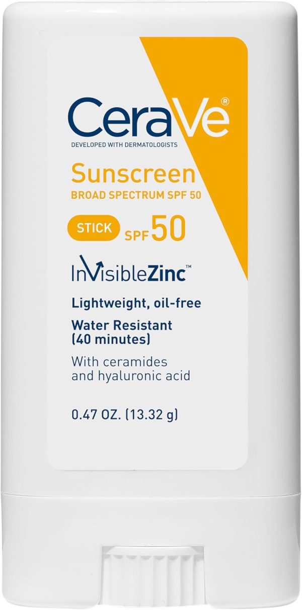 CeraVe Mineral Sunscreen Stick for Kids & Adults | 100% Mineral Sunscreen, Zinc Oxide & Titanium Dioxide with Hyaluronic Acid and Ceramides | Broad Spectrum SPF 50 | Fragrance Free | 0.47 Ounce