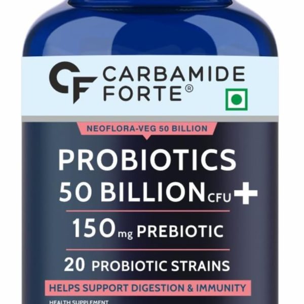 Carbamide Forte Probiotics Supplement 50 Billion Cfu For Women & Men With Prebiotics 150 mg | Probiotic Capsules For Digestion Support, Gut Health And Immunity – 60 Veg Capsules