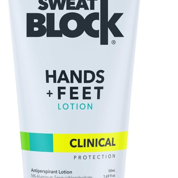 SweatBlock Antiperspirant Lotion for Hands & Feet - CLINICAL STRENGTH for Men & Women - Hyperhidrosis Aid to Stop Excessive Sweating - Reduces Foot Odor - Moisturizing w/Aloe - Travel Size 1.69 fl oz