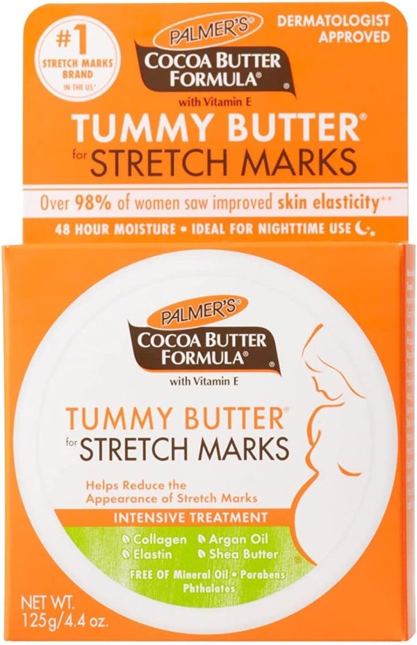 Palmer's Cocoa Tummy Butter Formula for Stretch Marks-Vitamin E-48 Hrs Moisture-Reduce Appearance of Mark-Improve Skin Elasticity-Ideal Nighttime-No Paraben,Sulphate,Dyes,Mineral Oil-125g