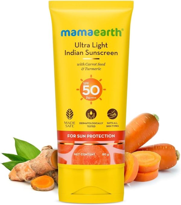 MAMAEARTH Ultra Light Indian Sunscreen Spf50 Pa+++, 80 Ml