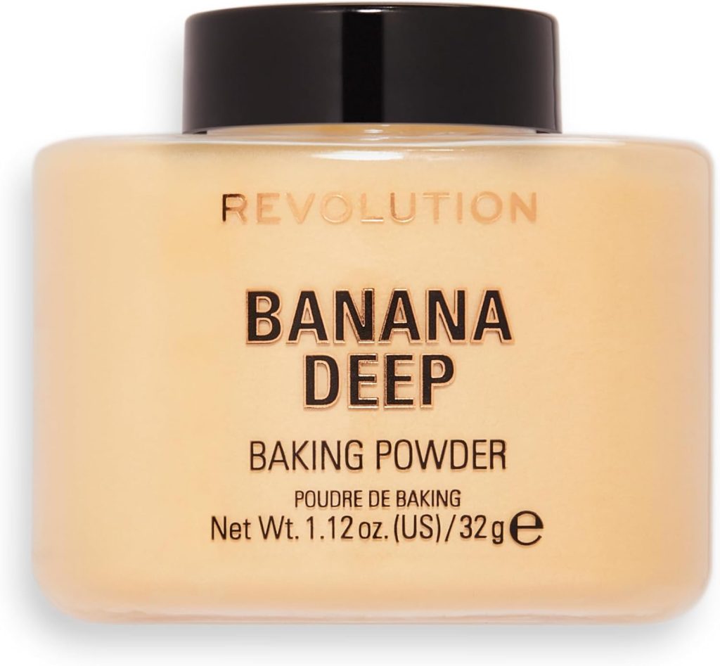 Revolution Beauty London, Loose Baking Powder, Prolongs Makeup Wear, Setting Banana Deep, For Medium to Dark Skin tones, 32g