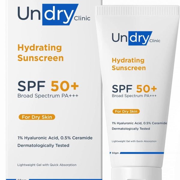 Undry Hydrating Sunscreen for Dry Skin (50gm) Lightweight, Photostable Sunscreen SPF 50 Broad Spectrum Sun Screen Protector SPF 50 Sunscreen for Women & Sunscreen for Men; Sun Cream with HA & Ceramide