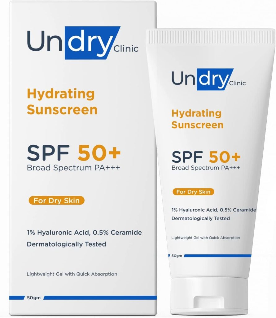 Undry Hydrating Sunscreen for Dry Skin (50gm) Lightweight, Photostable Sunscreen SPF 50 Broad Spectrum Sun Screen Protector SPF 50 Sunscreen for Women & Sunscreen for Men; Sun Cream with HA & Ceramide