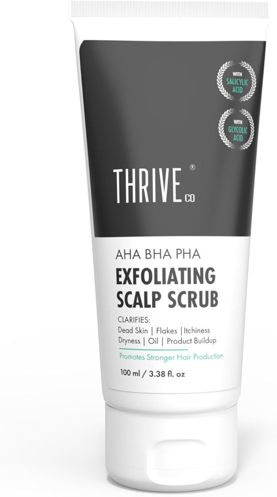 ThriveCo Aha Bha Pha Exfoliating Scalp Scrub, For Scalp Related Problems Like Dryness, Dandruff & Itchiness Provides Clean Scalp & Promotes Hair Growth 100Ml White